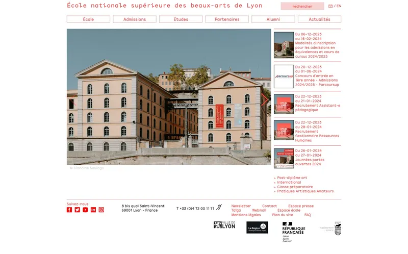 Ecole Nationale Superieure Des Beaux Arts De Lyon classement, campus, admission
