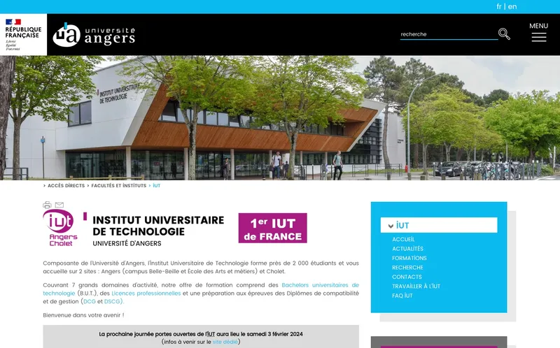 Université Angers classement, campus, admission