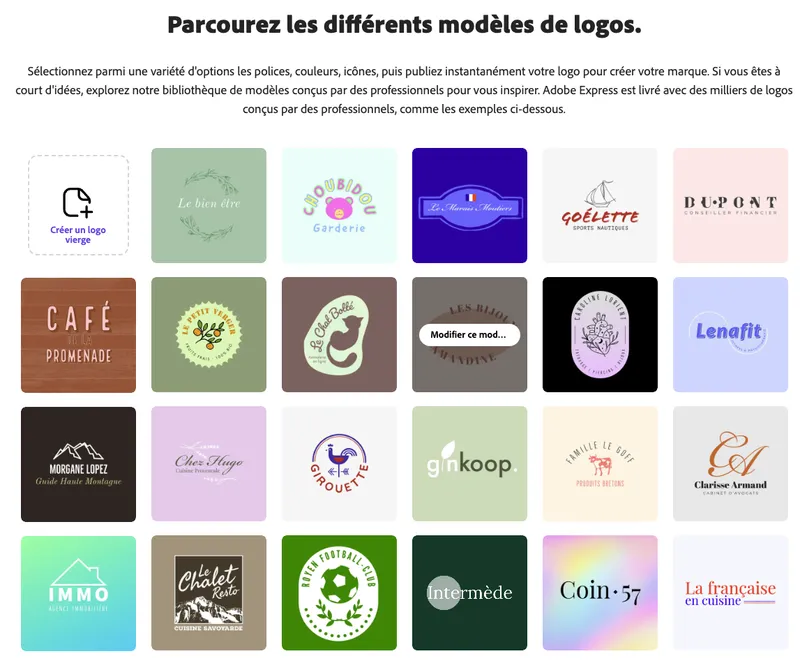 Adobe Express propose des milliers de modèles de logos Adobe Express propose des milliers de modèles de logos